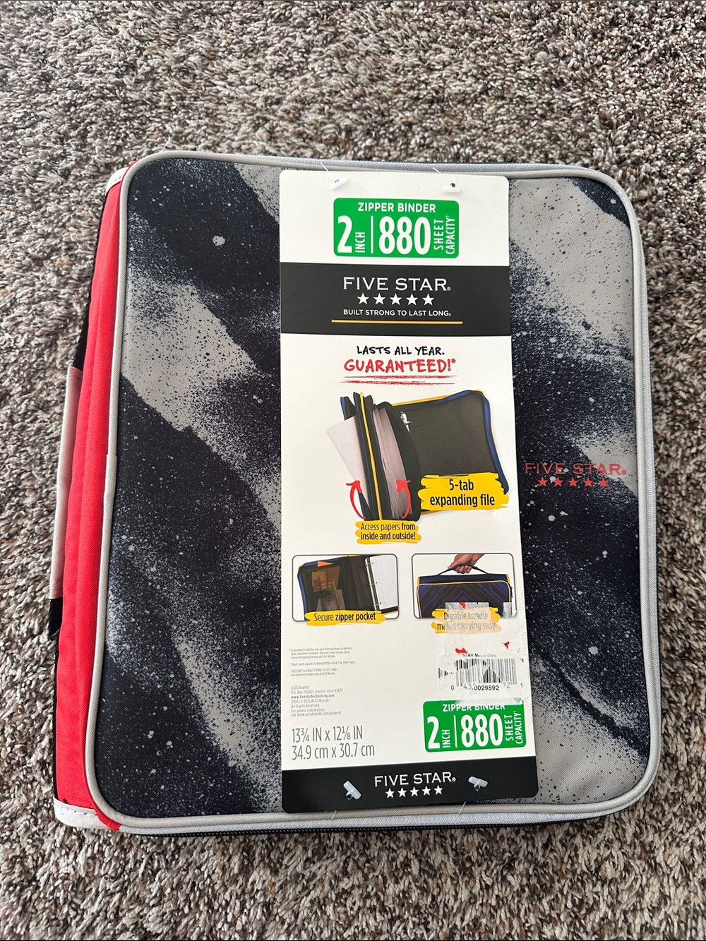 NWT red Five Star 2 inch zipper binder.